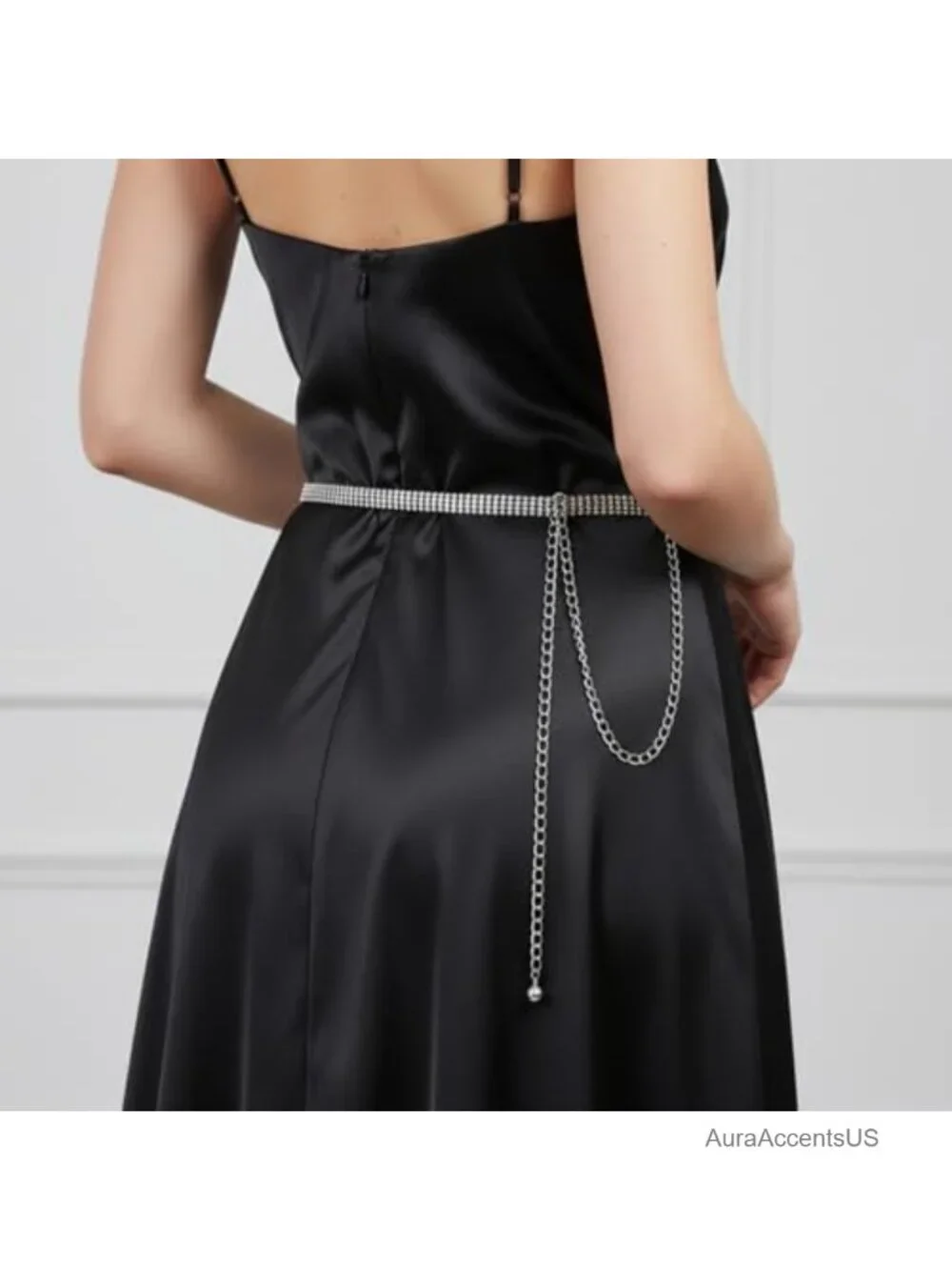 Sparkle Rhinestone Belt for Dress, Thin Adjustable Silver Belt